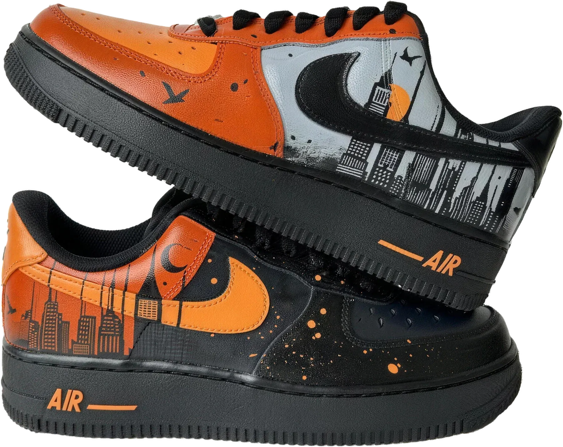 Orange Skyline hand-painted Air Force 1 sneakers