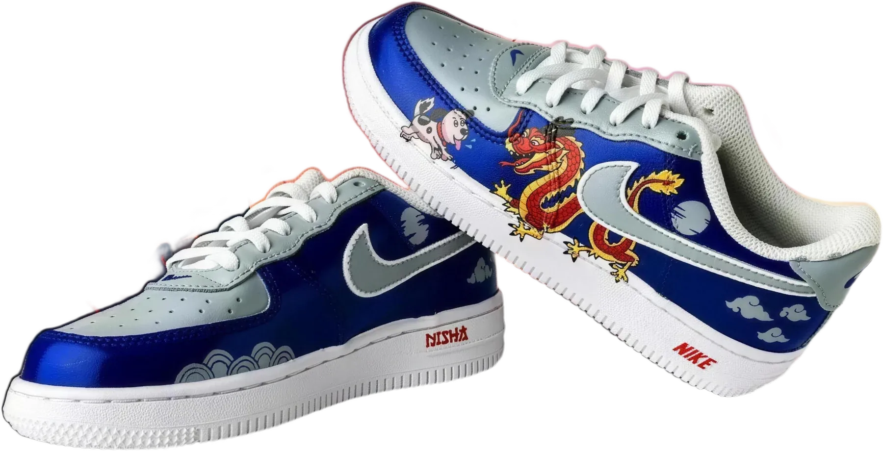 Dragon and Dog hand-painted Air Force 1 sneakers
